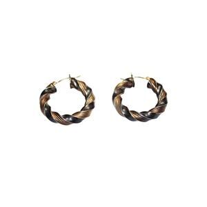 Vintage 14k Gold and 925 Sterling Silver Twist Hoop Earrings - Signed OR